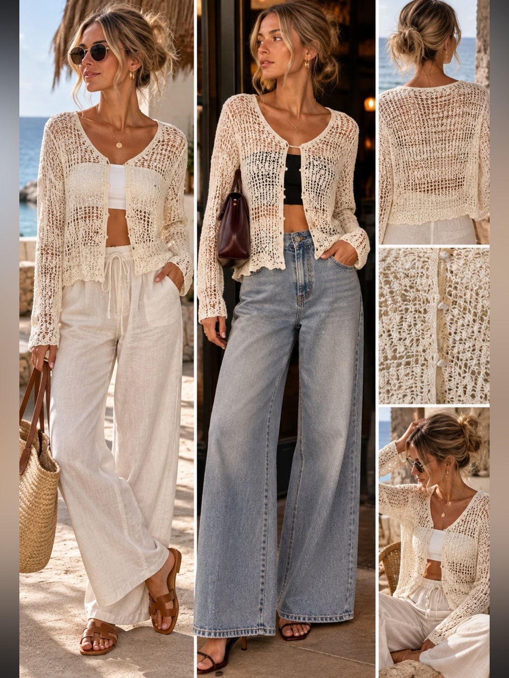 Boho Crochet capsule beachy fisherman Cardigan Cover Up Cream Size S/M